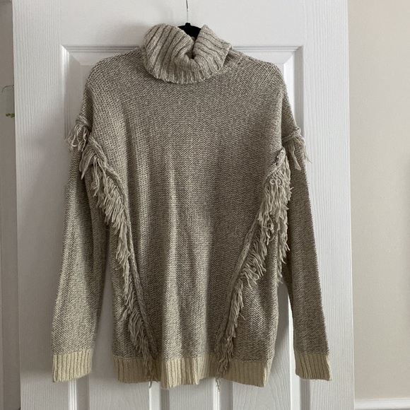 Grey and Beige Fringe Turtleneck - Picture 3 of 3